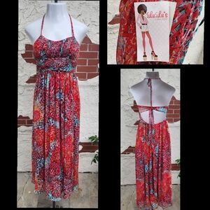 New SMALL women Katia LULUS red halter maxi long chiffon dress